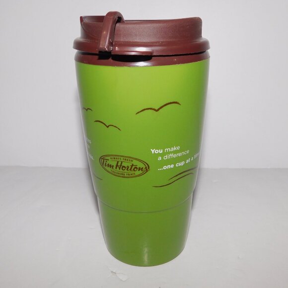 Tim Hortons Green Brown 16 oz One Cup at A Time Thermo-Serv Travel Mug - Picture 2 of 7